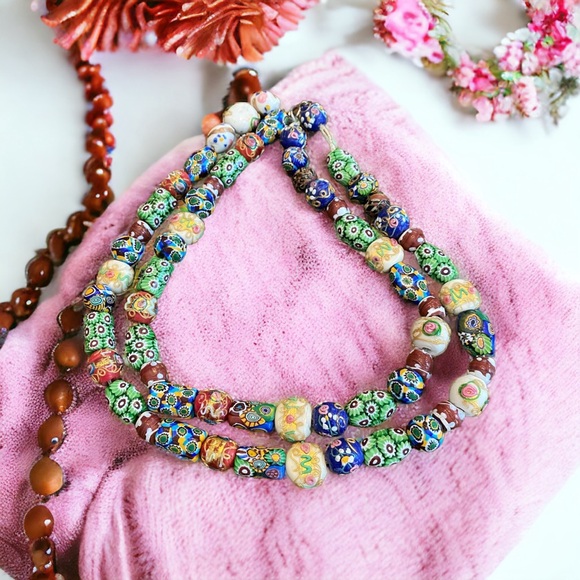 Murano Jewelry - Gorgeous antique strand of Murano vibrant glass beads. 35” in length.